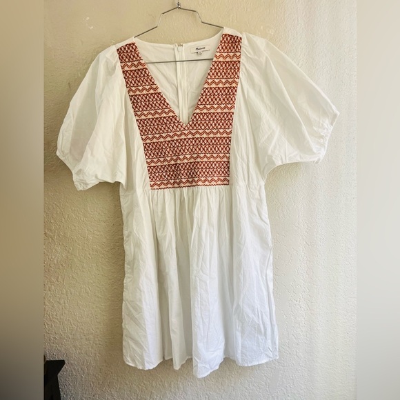 Madewell NNT Embroidered Poplin V-Neck Mini Dress SIZE XL with pockets - Picture 2 of 14